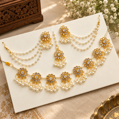 Premium Kundan and Pearl Combo Jewellery Set